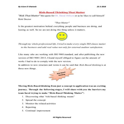 Risk Based Thinking that Matter 