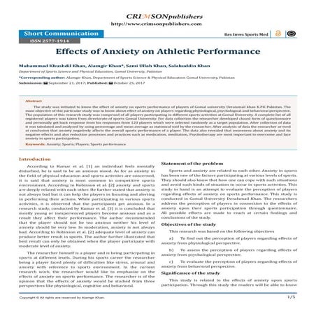 Crimson Publishers-Effects of Anxiety on Athletic Performance | PDF
