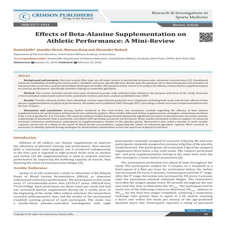 Effects of Beta-Alanine Supplementation on Athletic Performance: A Mini-Revie...