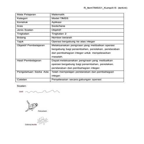 CONTOH SOALAN - ITEM TIMSS 15