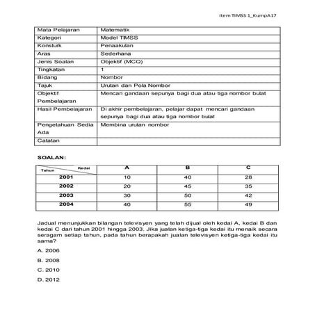 CONTOH SOALAN - ITEM TIMSS 17