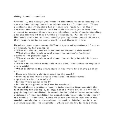 riting About LiteratureGenerally, the essays you write in lite.docx
