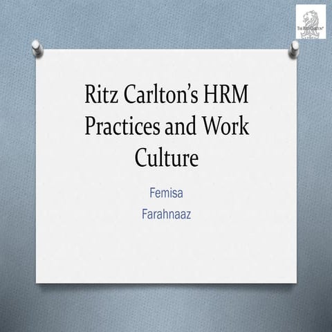 Ritz carlton’s hrm practices and work culture