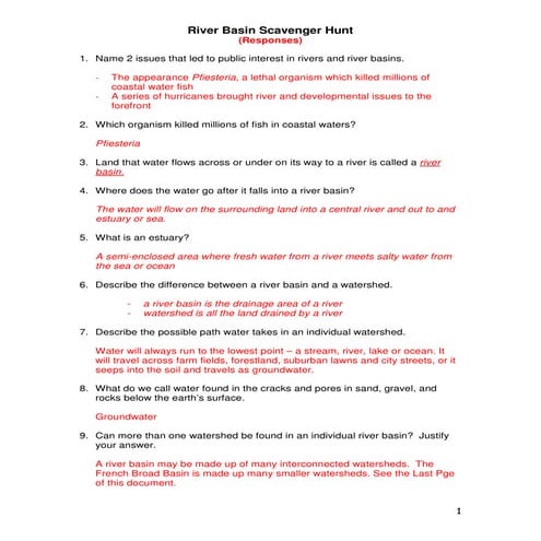NC River Basin Scavenger Hunt with responses