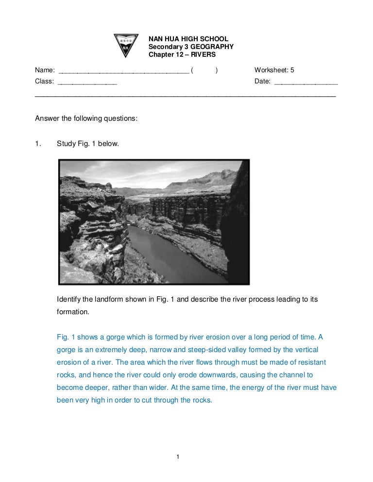 Rivers Worksheet 5 Answers