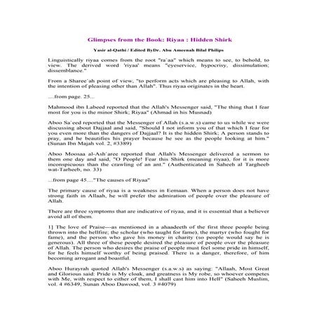 Riyaa hidden shirk | PDF