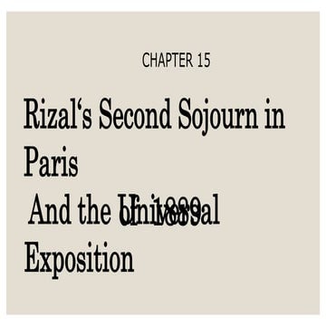 Rizal's Second Sojourn in Paris and the Universal Exposition of 1889