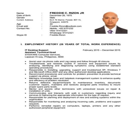 Rizon freddie resume