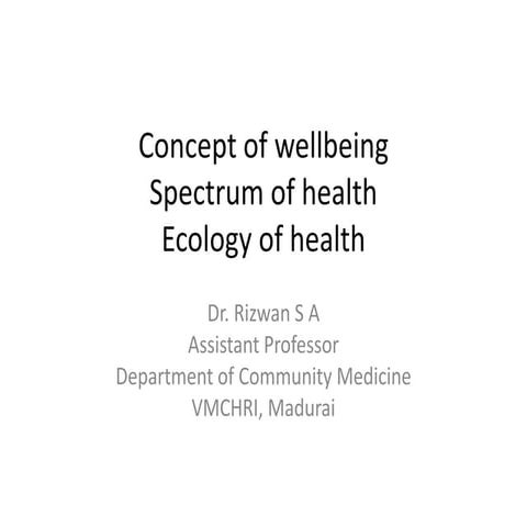 Concept of well being, Spectrum of Health and Ecology of Health