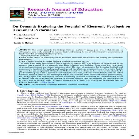  On Demand: Exploring the Potential of Electronic Feedback on Assessment Perf...