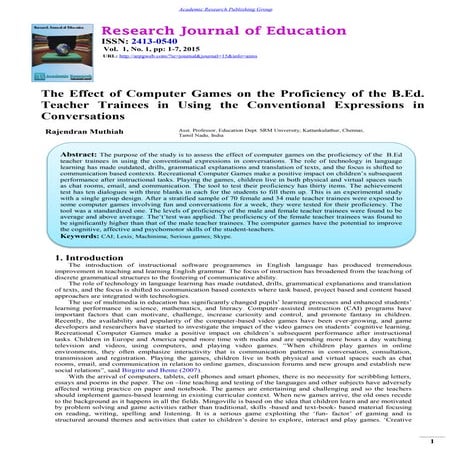  The Effect of Computer Games on the Proficiency of the B.Ed. Teacher Trainee...