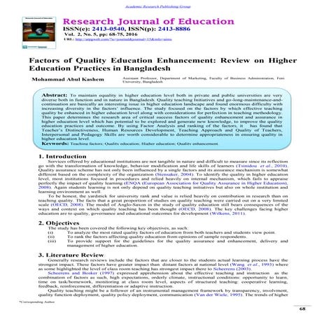  Factors of Quality Education Enhancement: Review on Higher Education Practic...