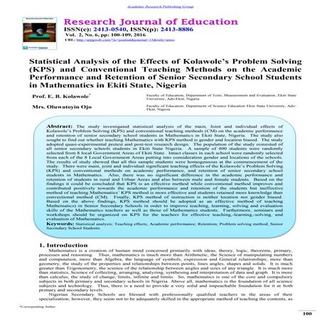  Statistical Analysis of the Effects of Kolawole?s Problem Solving (KPS) and ...