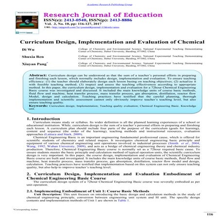  Curriculum Design, Implementation and Evaluation of Chemical