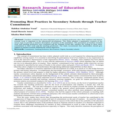  Promoting Best Practices in Secondary Schools through Teacher Commitment