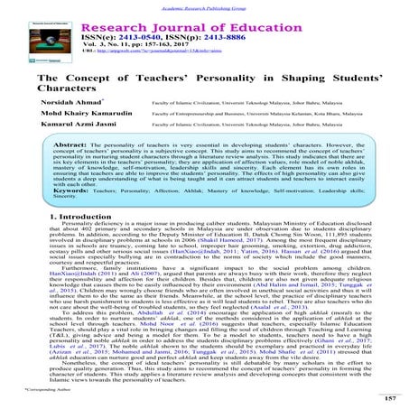  The Concept of Teacher,s Personality in Shaping Student,s Characters