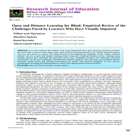  Open and Distance Learning for Blind: Empirical Review of the Challenges Fac...