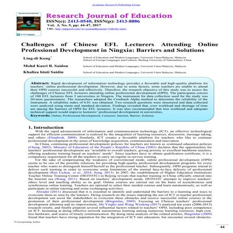  Challenges of Chinese EFL Lecturers Attending Online Professional Developmen...