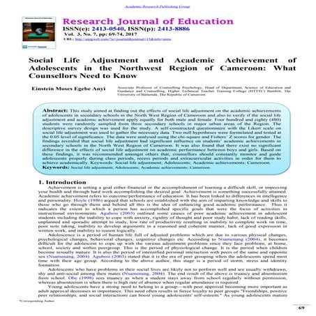 Social Life Adjustment and Academic Achievement of Adolescents in the ...