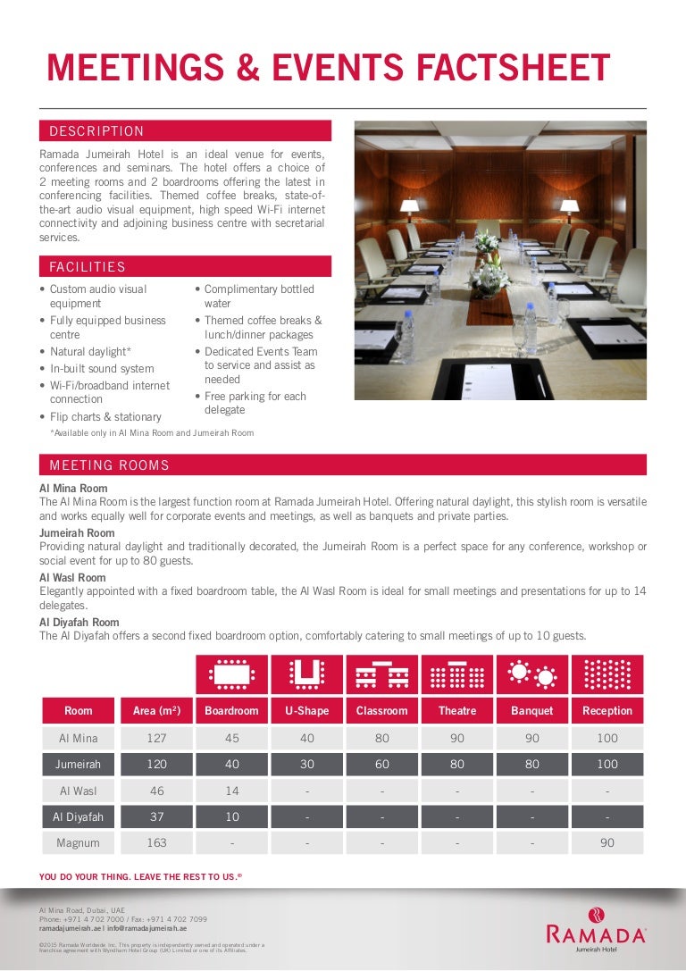 Ramada Jumeirah Hotel Meeting & Events Fact Sheet