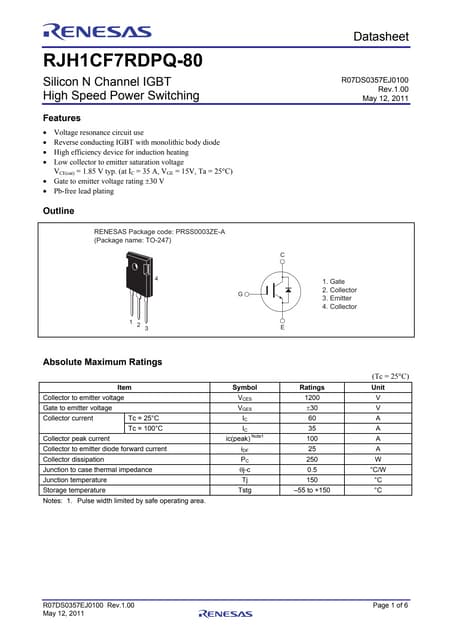 RJP30E4 (5x) Incapsulamento: TO-263, Silicone Canale N IGBT - Foto 8
