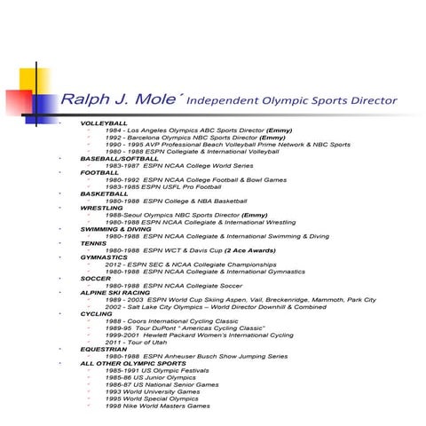 Ralph J Mole´ - Olympic TV Sports Director