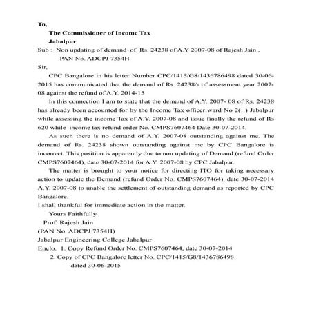 Rj non updating of demand ay 2007 08