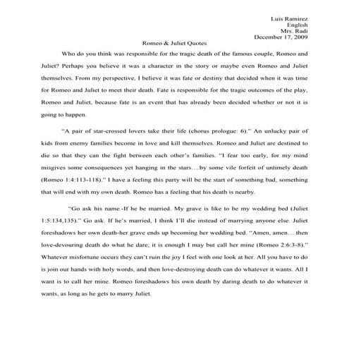R&J Quotes Essay