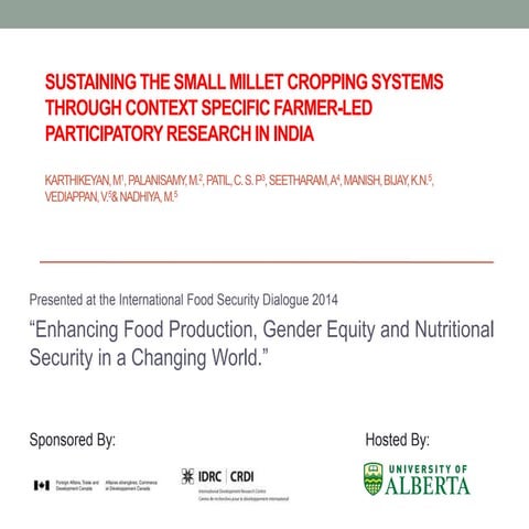 Sustainable Food Production: Sustaining the Small Millet Cropping Systems Thr...