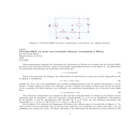 Circuito RLC en serie con corriente alterna: resonancia y filtros