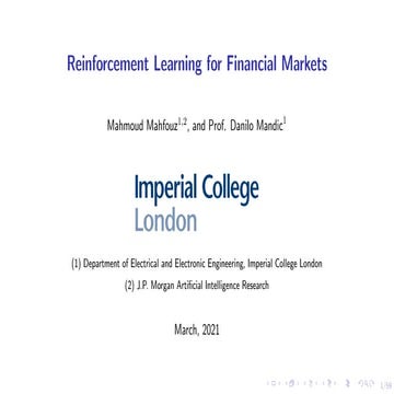Reinforcement Learning for Financial Markets