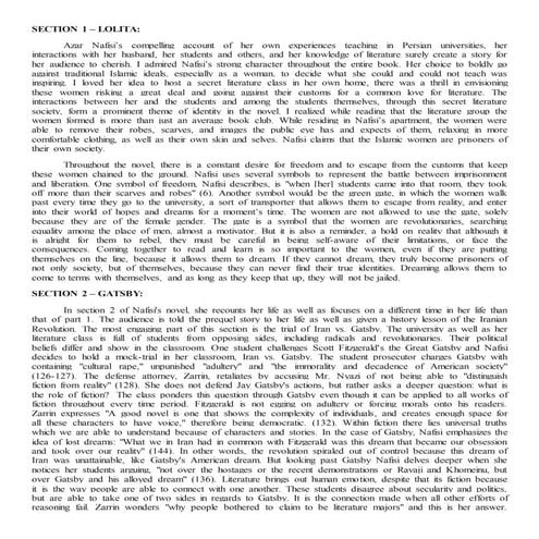 Summaries of the four sections of READING LOLITA IN TEHRAN
