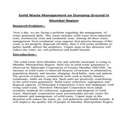 SOLID WASTE MANAGEMENT ON DUMPING GROUND IN MUMBAI REGION