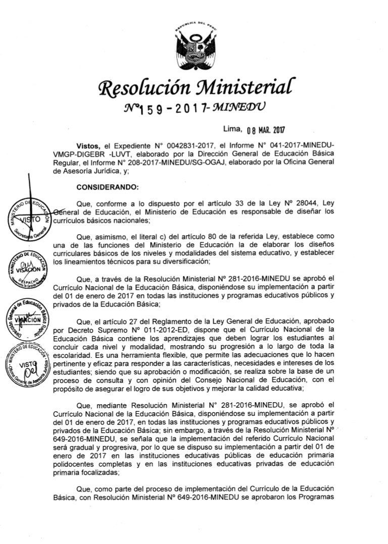 Curriculo Nacional Precisiones Rm N 159 2017 Minedu