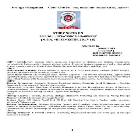 Rmb 301 strategic management 1