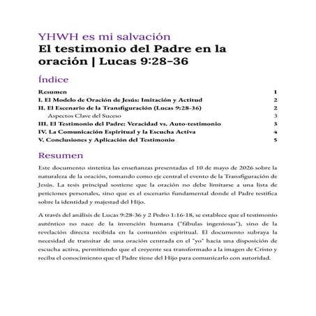 El Testimonio del Padre en la Oración: Análisis de la Transfiguración y ...