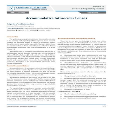 Accommodative Intraocular Lenses-Crimson Publishers