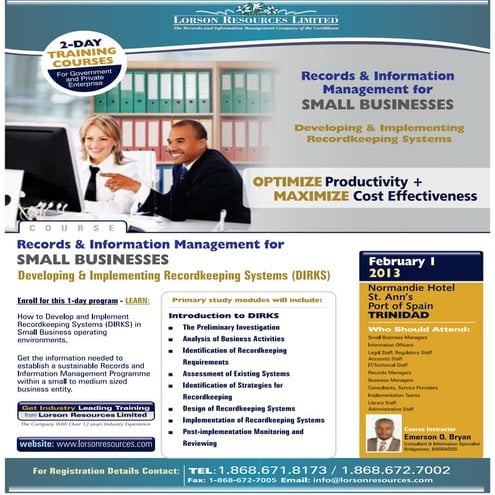 Course Outline - Records and Information Management for Small Businesses