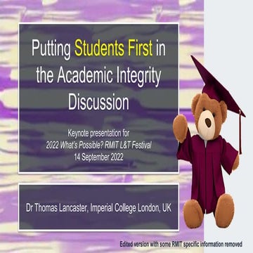 Putting Students First in the Academic Integrity Discussion - Keynote Present...
