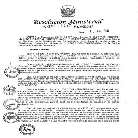 Rm n° 350 2017-minedu. implementación y ejecución a nivel nacional, durante e...