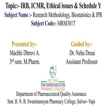 IBR, ICMR, Ethical Issues & Sch. Y