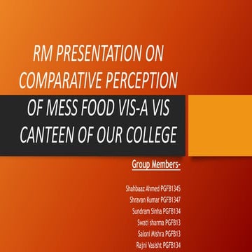 Research on Comparative Perception of Mess food vis a vis College Canteen food