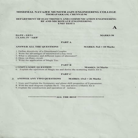 Rmw unit test question papers