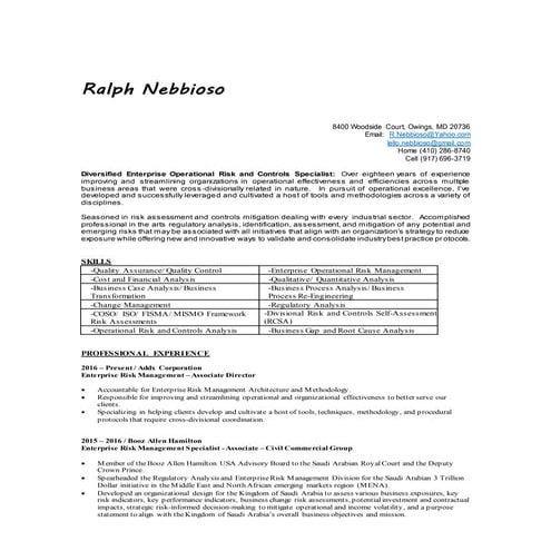 Ralph Nebbioso - Enterprise Risk Management Specialist
