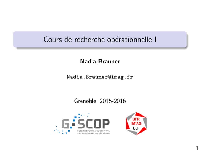 Cours de recherche operationnelle I s6
