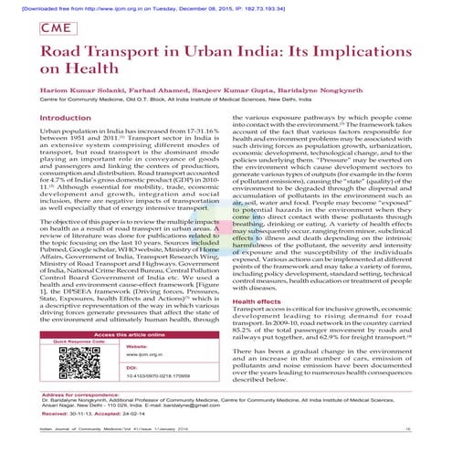 Road Transport in Urban India: Its Implications on Health | PDF
