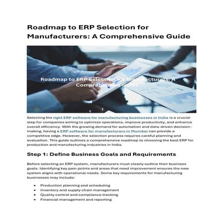 Roadmap to ERP Selection for Manufacturers: A Comprehensive Guide