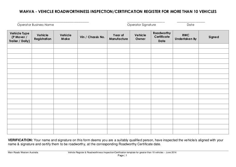 Roadworthiness certificate (over ten vehicles)