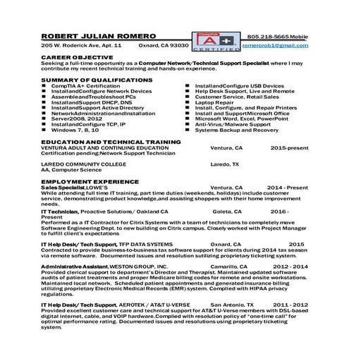 Robert romero resume