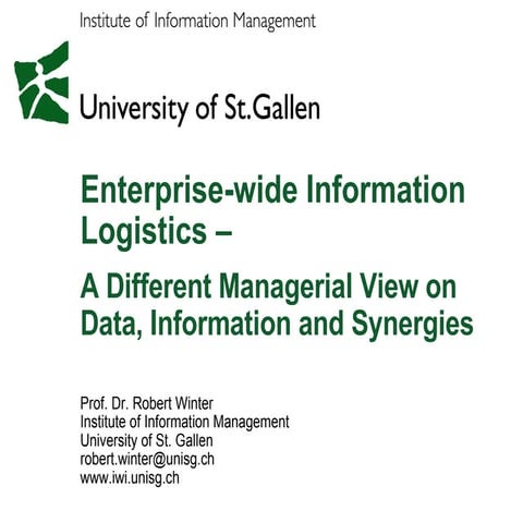 Robert Winter - Enterprise Wide Information Logistics - Data Quality Summit 2008
